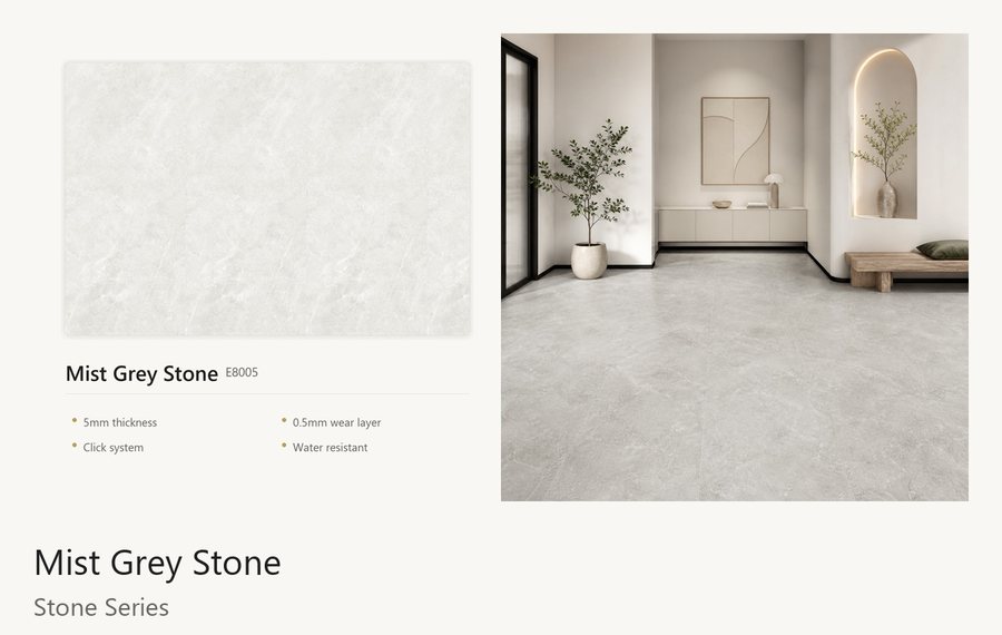 Mist Grey Stone vinyl flooring colour with lifestyle preview