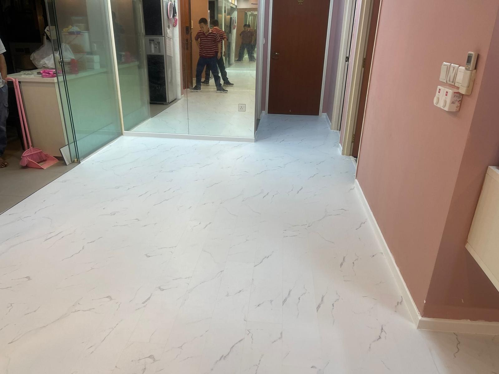 White marble vinyl living room flooring